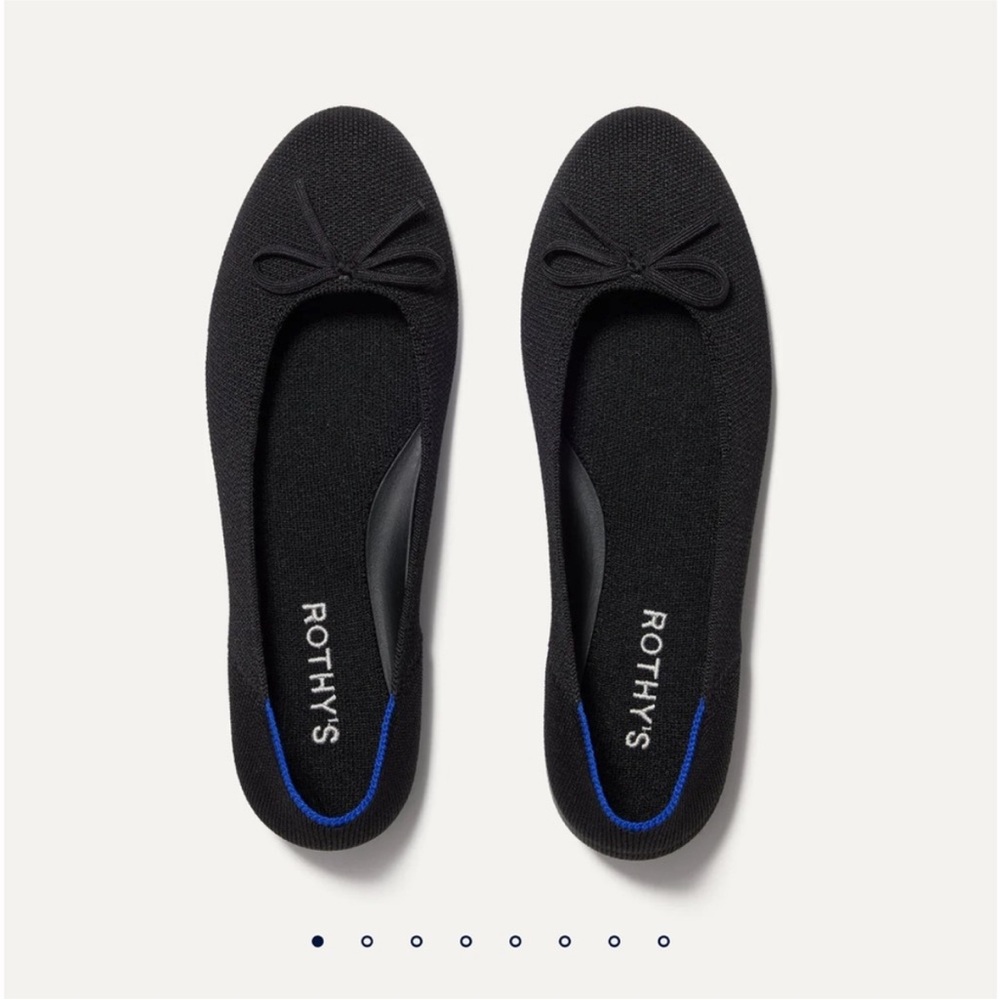Rothys The Ballet Flat 8 Bow Black Knit Shoes Round Toe Slip On